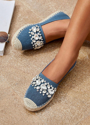 Синие туфли SHEIN однотонный камни, джут, плетение (338187379)