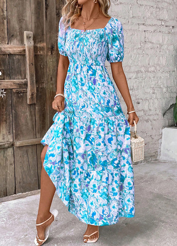 Синя кежуал сукня а-силует SHEIN з квітковим принтом