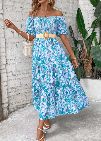 Синя кежуал сукня а-силует SHEIN з квітковим принтом