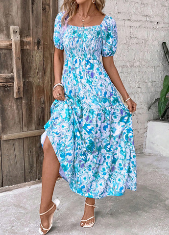 Синя кежуал сукня а-силует SHEIN з квітковим принтом