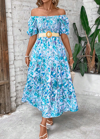 Синя кежуал сукня а-силует SHEIN з квітковим принтом