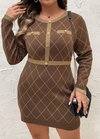 Коричневое кэжуал платье платье-свитер SHEIN в клетку