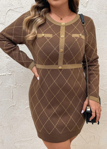 Коричневое кэжуал платье платье-свитер SHEIN в клетку