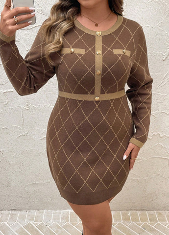 Коричневое кэжуал платье платье-свитер SHEIN в клетку