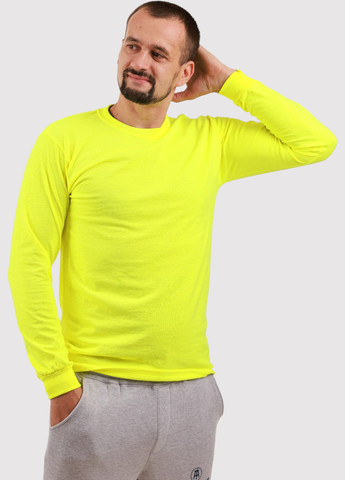 Лонгслів Gildan однотонний кислотно-жовтий кежуали бавовна, поліестер, трикотаж