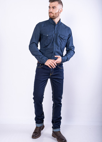 Темно-синяя кэжуал, джинсовая рубашка однотонная Time of Style