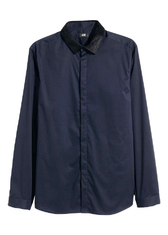 Сорочка H&M з довгим рукавом однотонна темно-синя кежуал