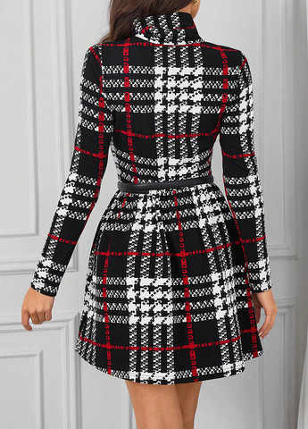 Черное кэжуал платье клеш, платье-водолазка SHEIN в клетку