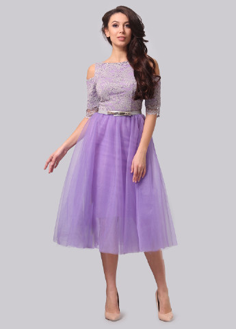 Фіолетова коктейльна сукня, сукня кльош Lila Kass однотонна