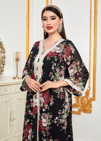 Черное кэжуал платье а-силуэт SHEIN розы