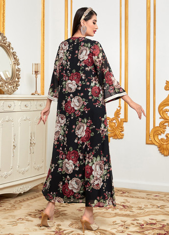 Черное кэжуал платье а-силуэт SHEIN розы