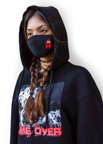 Многоразовая защитная маска Амонг Ас Красный (Among Us Red) (9259-2417-M) M тканевая для детей и взрослых MobiPrint чёрная