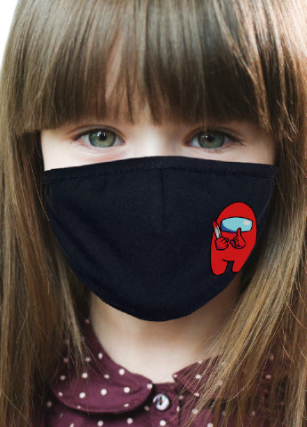Багаторазова захисна маска Амонг Ас Червоний (Among Us Red) (9259-2417-M) M тканинна для дітей і дорослих MobiPrint чорна