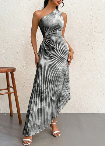 Сіра вечірня сукня на одне плече, плісована SHEIN тай-дай