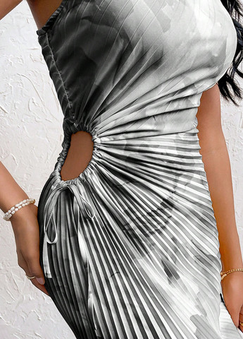 Сіра вечірня сукня на одне плече, плісована SHEIN тай-дай