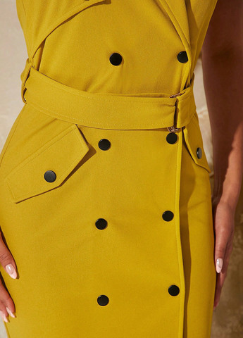 Горчичное кэжуал платье с открытой спиной SHEIN однотонное