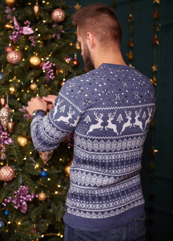 Синій зимовий стильний светр з оленями No Brand