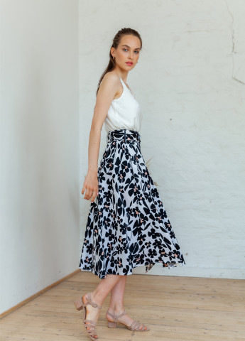 Черно-белая кэжуал цветочной расцветки юбка MiNiMax клешированная