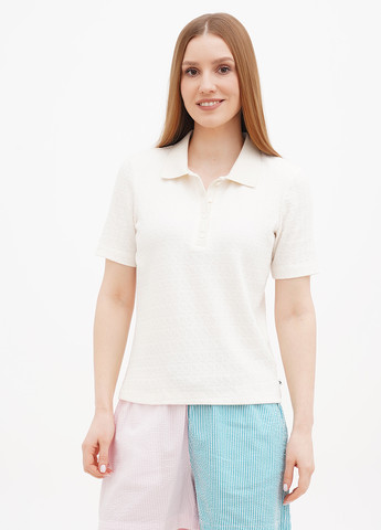 Молочная женская футболка-поло Tom Tailor однотонная