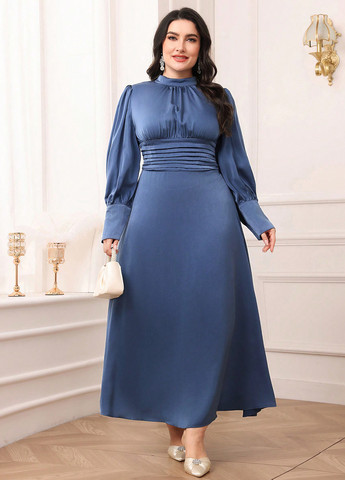 Синее праздничный, вечернее платье клеш SHEIN однотонное