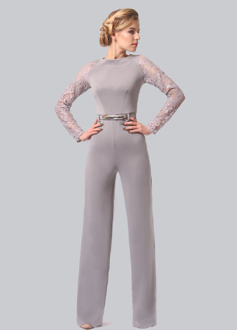 Комбинезон Lila Kass комбинезон-брюки однотонный светло-серый вечерний трикотаж, полиэстер