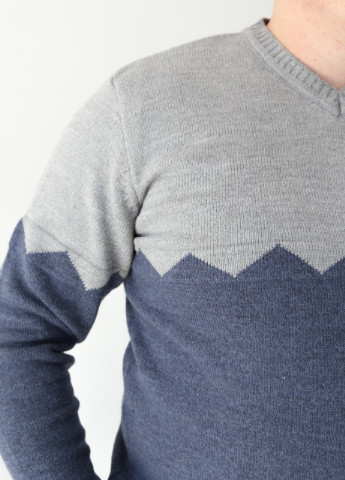 Серый зимний свитер мужской серый с синим с v-образным вырезом Reymo Прямой