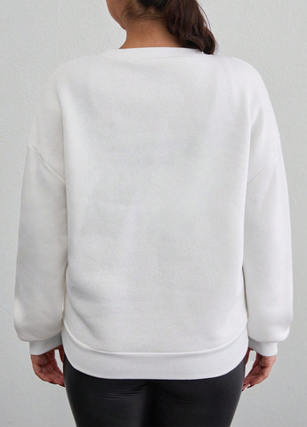 Белый свитшот SHEIN рисунок аппликация, вышивка (337833802)