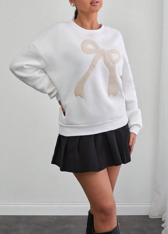 Белый свитшот SHEIN рисунок аппликация, вышивка (337833802)