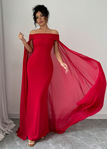Червона вечірня сукня годе, сукня-кейп SHEIN однотонна