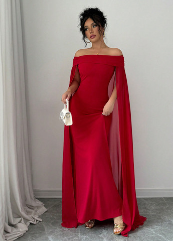 Червона вечірня сукня годе, сукня-кейп SHEIN однотонна