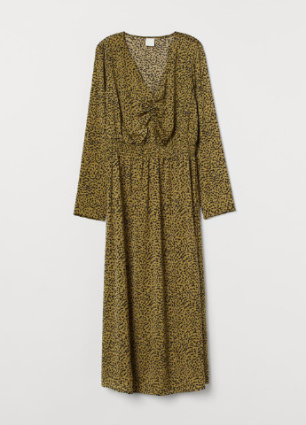 Оливкова кежуал плаття, сукня H&M з абстрактним візерунком