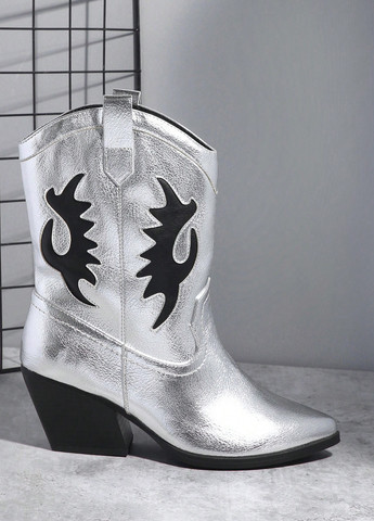 Серебристые осенние полусапоги SHEIN