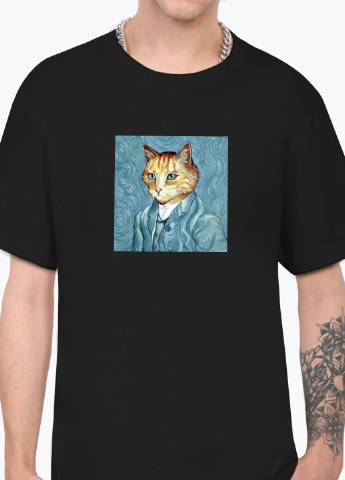Чорна футболка чоловіча кот вінсент ван гог (vincent van gogh cat) (9223-2959-1) xxl MobiPrint