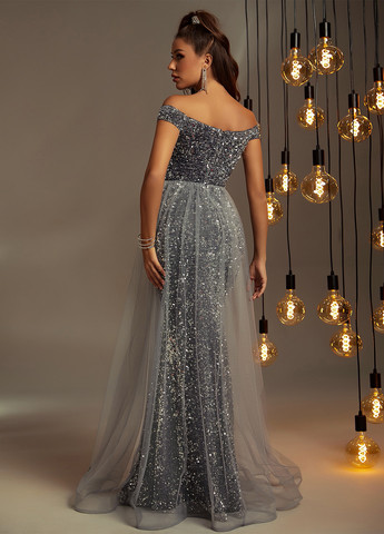 Темно-сіра вечірня сукня годе, сукня-кейп, з відкритими плечима SHEIN однотонна