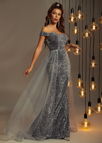 Темно-сіра вечірня сукня годе, сукня-кейп, з відкритими плечима SHEIN однотонна