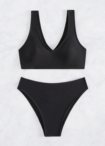 Черный летний купальник (лиф, трусики) топ, раздельный SHEIN