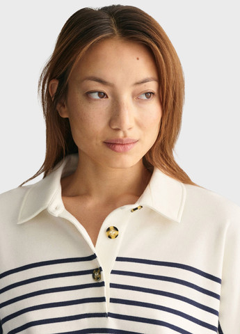 Белая женская футболка-поло Gant в полоску