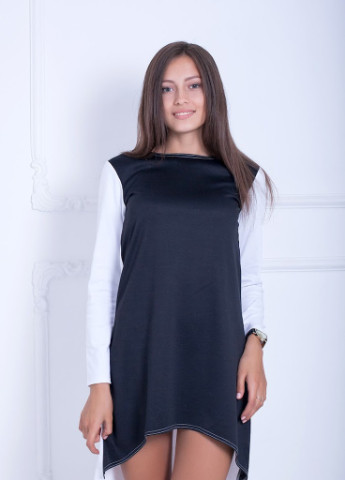 Черное кэжуал свободное двухцветное асимметричное платье spring черный/белый Podium однотонное