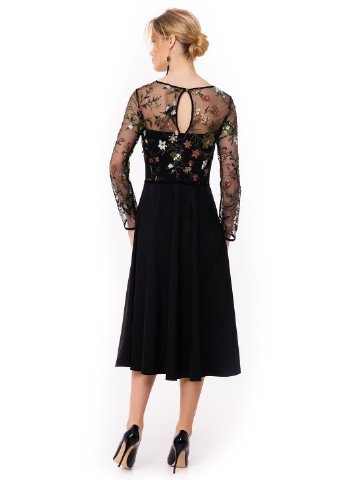 Черное коктейльное платье клеш Iren Klairie с цветочным принтом