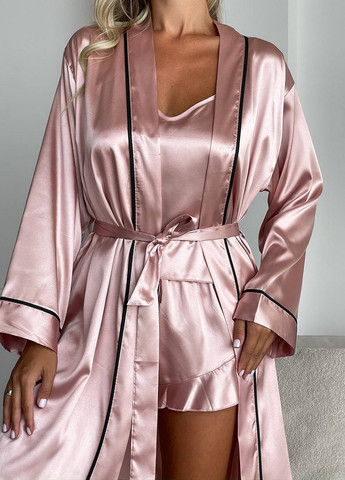 Пудровий демісезонний комплект (топ, халат, шорти) NOVA VEGA