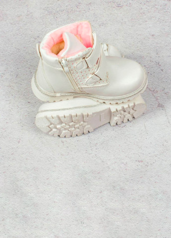 Черевики дитячі зимові на хутрі No Brand Ботинки однотонні білі кежуали