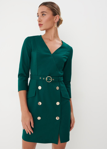 Изумрудное деловое, кэжуал платье футляр Mohito однотонное