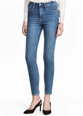 Сине-желтые демисезонные скинни джинсы H&M