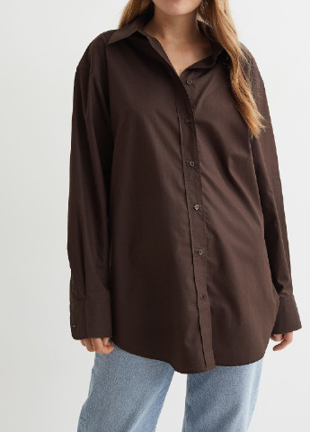 Темно-коричневая кэжуал рубашка однотонная H&M