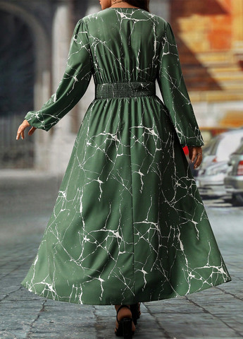 Зеленое кэжуал платье в стиле ампир SHEIN с рисунком