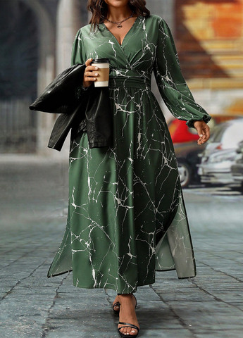 Зеленое кэжуал платье в стиле ампир SHEIN с рисунком