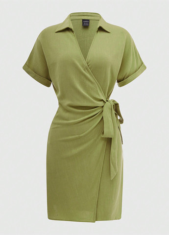Оливкова кежуал сукня на запах SHEIN однотонна