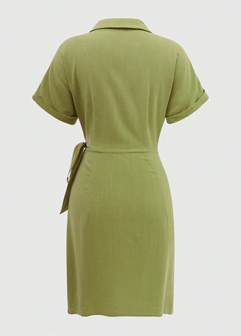Оливкова кежуал сукня на запах SHEIN однотонна