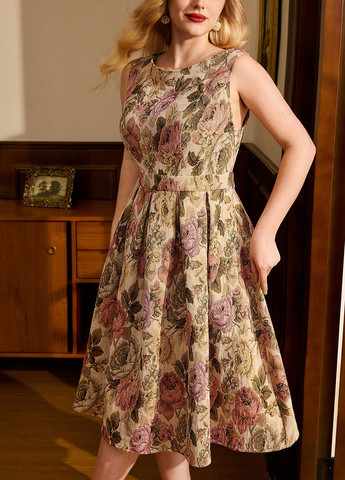 Рожево-коричнева вечірня сукня з спідницею-сонце SHEIN троянди