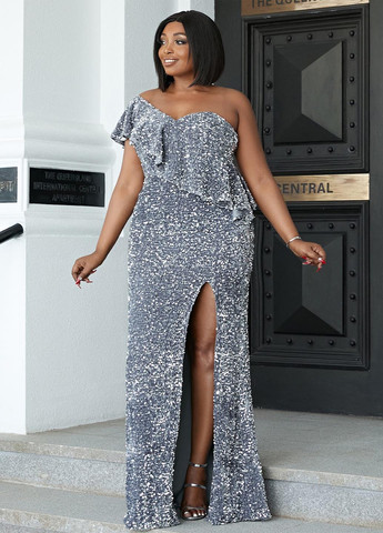 Сіра вечірня сукня на одне плече, на запах SHEIN однотонна